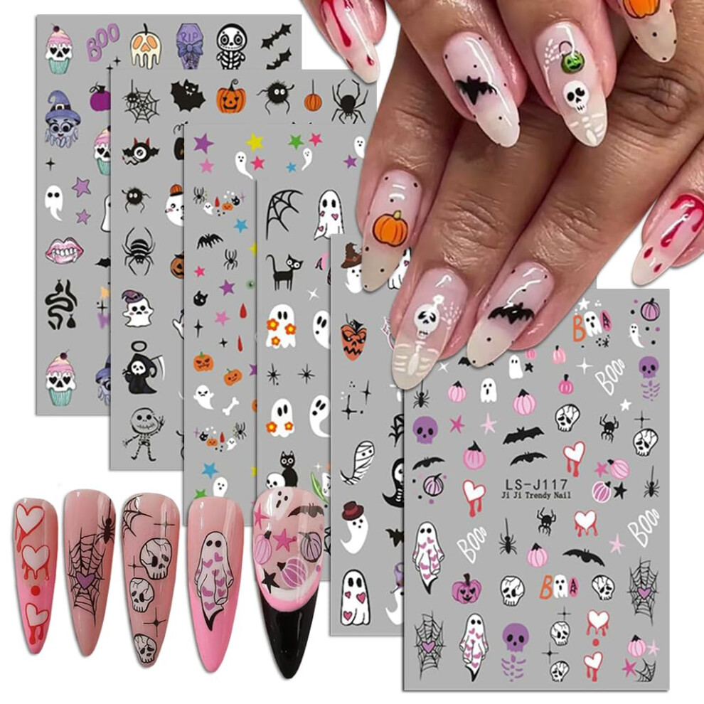 Halloween Nail Stickers 3D Spider Web Ghost Cat Skull Pumpkin Bat Decals SelfAdhesive Wraps
