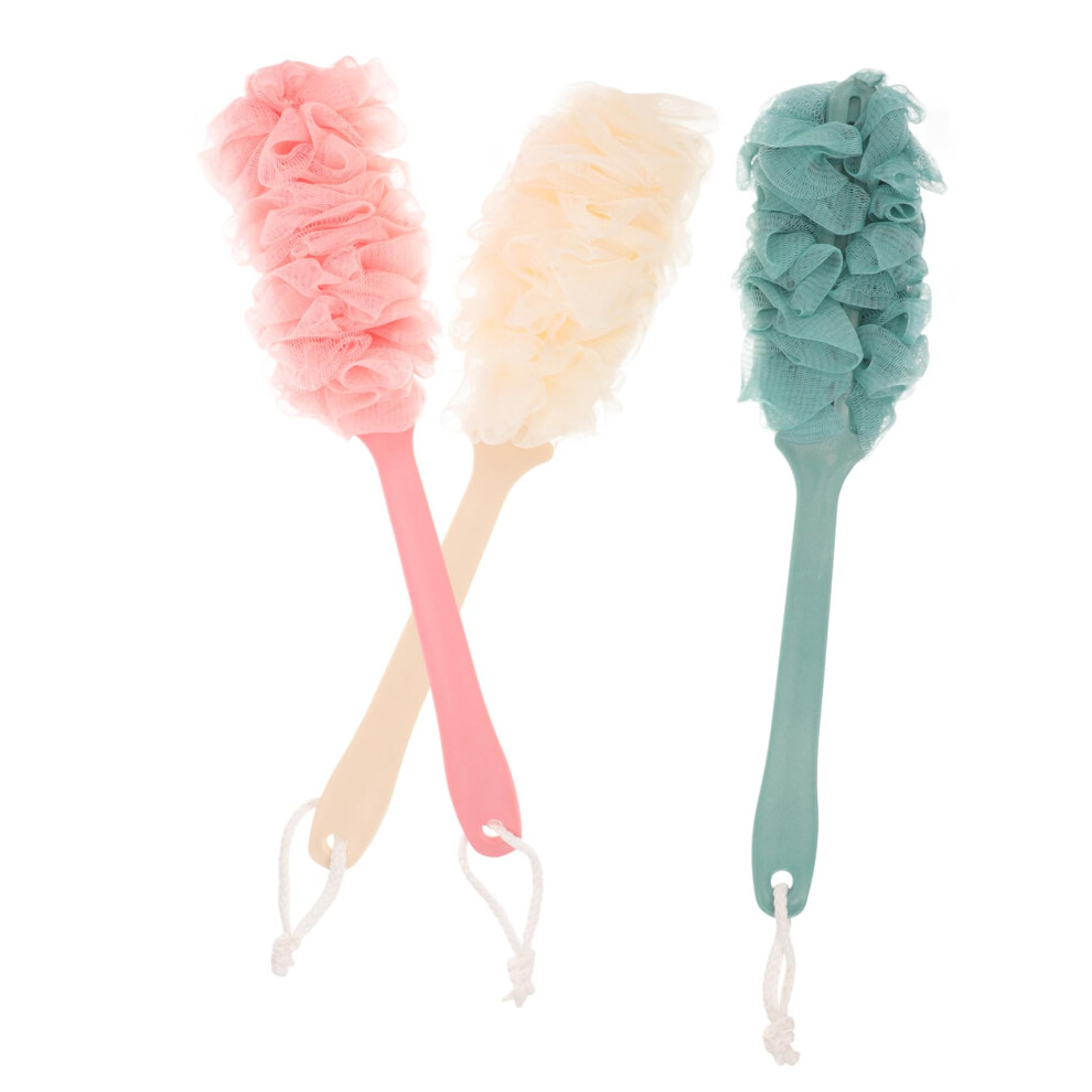 Bath Loofah Set with Long Handle Ergonomic Grip, Mesh Shower Scrubber for Back and Gentle Exfoliation