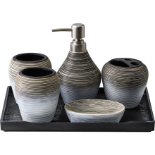 Vintage Ceramic Bathroom Accessories Set with Brushed Finish and Handmade Decorative Design