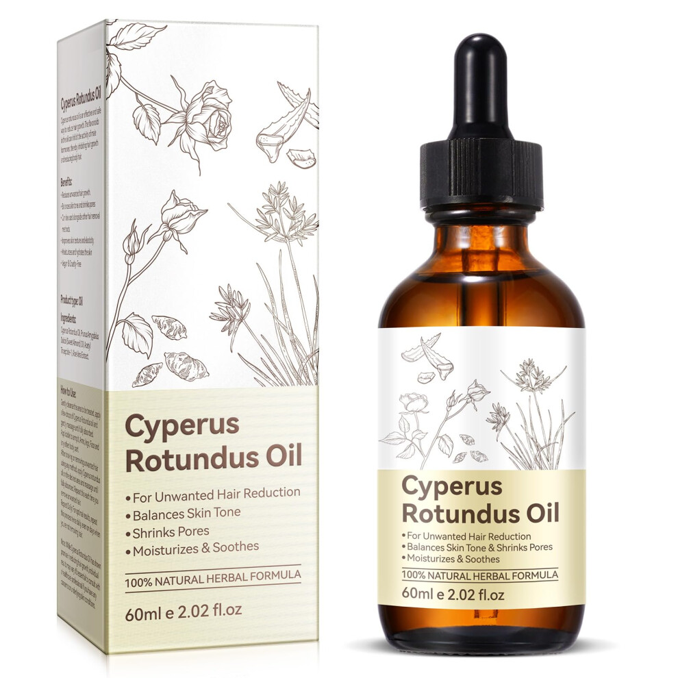 Cyperus Rotundus Hair Removal Oil  Natural Nut Grass Formula for Hair Growth Reduction and Skin Hydration 2.02 fl oz
