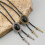 Adjustable Leather Bolo Tie With Black Stone Charm For-Silver 7