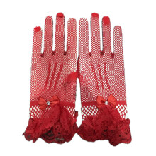 2pcs Stretch Lace Meshes Gloves-Red lace with diamon