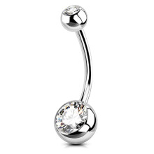 Navelpiercing voor vrouwen, zwevende navelpiercing met staafje, 12 mm titaniumstaal zilver met witte zirkonia steentjes