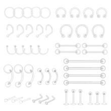 48 Stück transparente Piercing-Retainer, transparente Septumringe, Nasenstecker aus Kunststoff, Augenbrauen- und Lippenpiercings, Labret-Stecker,
