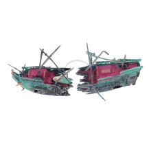 Décoration d'épave de navire peinte à la main de couleur foncée pour aquarium, ornament de bateau échoué en plastique