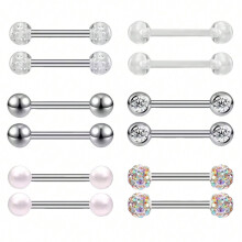 12-Piece Clear Acrylic Tongue Bars Nipple Bars for Tongue Bar Piercing Discreet Daily Wear Jewelry Set