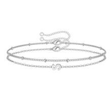 Layered Initial Bracelet for Women Girls,Silver Letter A Rice Bead Bracelet Fade-Proof Ladies Silver Bracelets Personalized Monogram Charm Bracelet Je