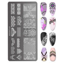 6pcs Nail Art Stamping Plates Set Precise Engraving Metal Bows Flowers Lace for Salon and Home