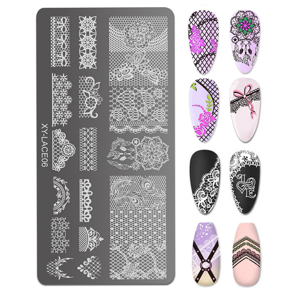 6pcs Nail Art Stamping Plates Set Precise Engraving Metal Bows Flowers Lace for Salon and Home