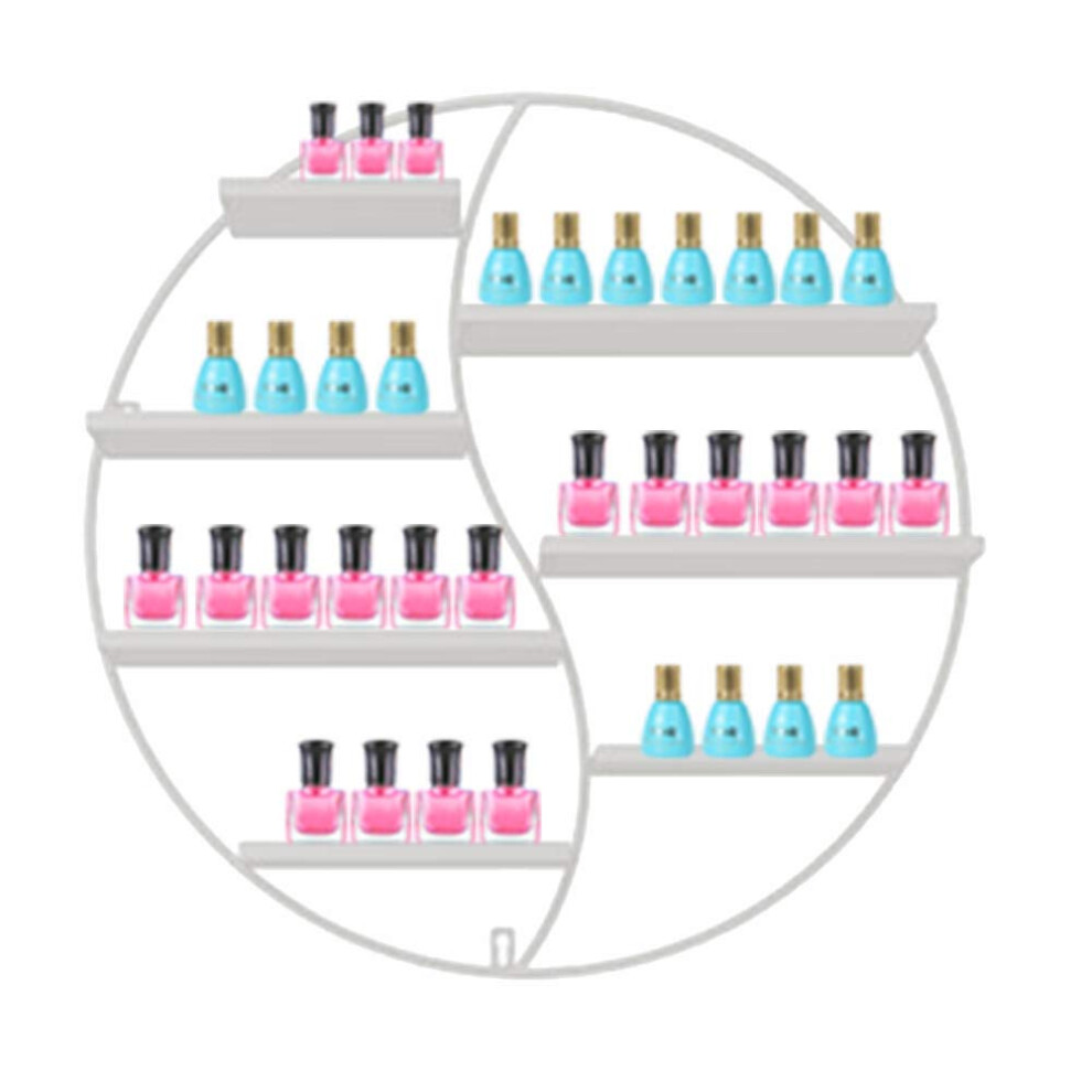 White Round Metal Wallmounted Nail Polish Rack With Fourtier Large Capacity Storage For Salon And Home