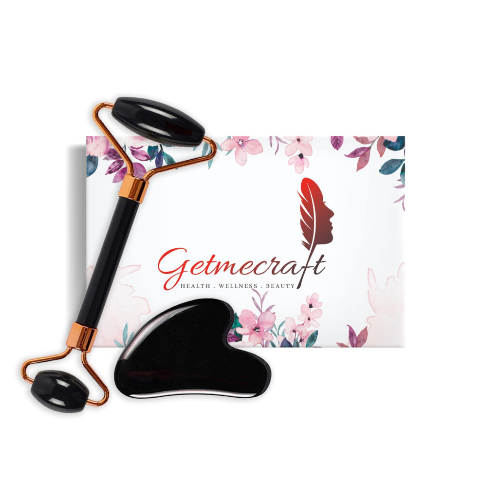 Obsidian Face Roller and Gua Sha Set Dual Roller Design for Facial Massage and Neck Care