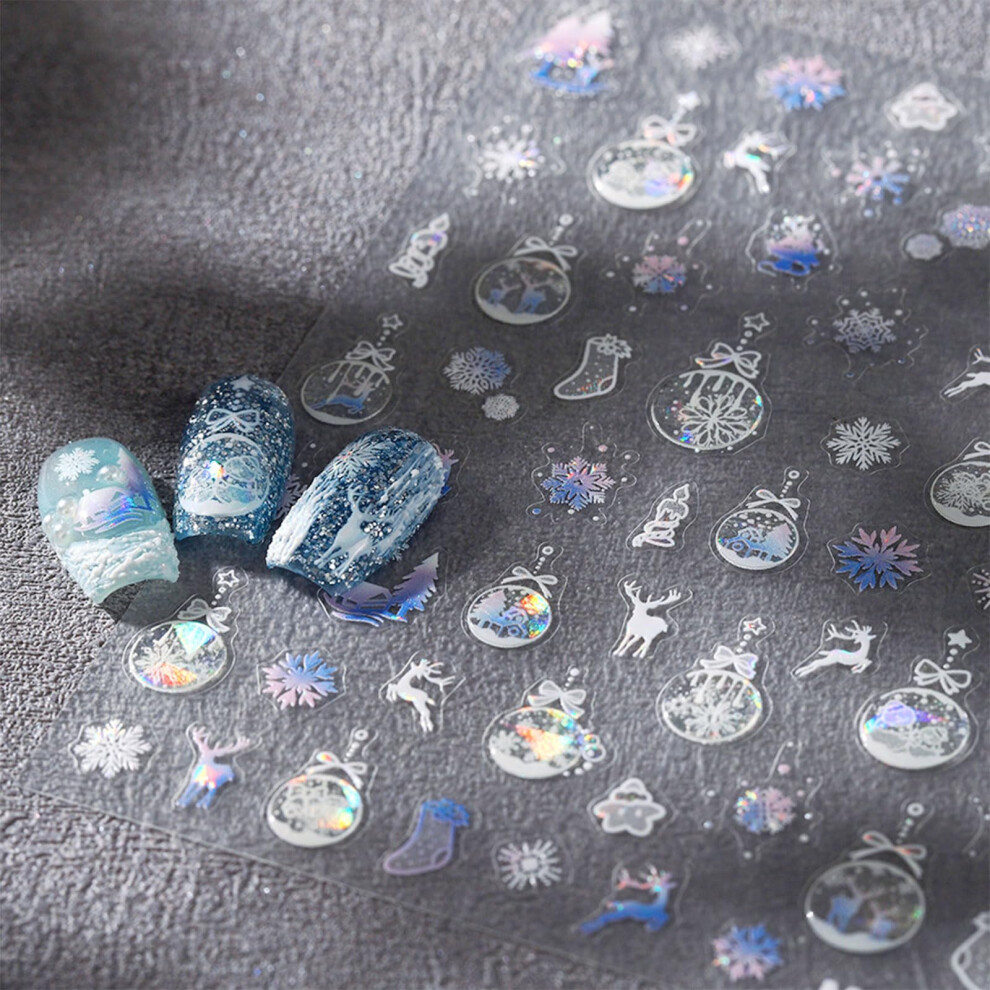 3D Christmas Snowflake Nail Art Stickers SelfAdhesive Snow Globe Decals for Holiday Manicure