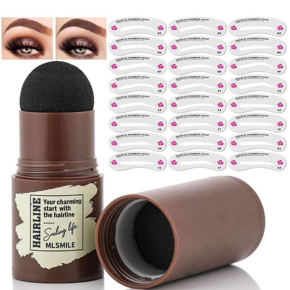 Eyebrow Stamp Kit with 24 Reusable Stencils, Waterproof 3 in 1 Brow Shaping and Hairline Powder