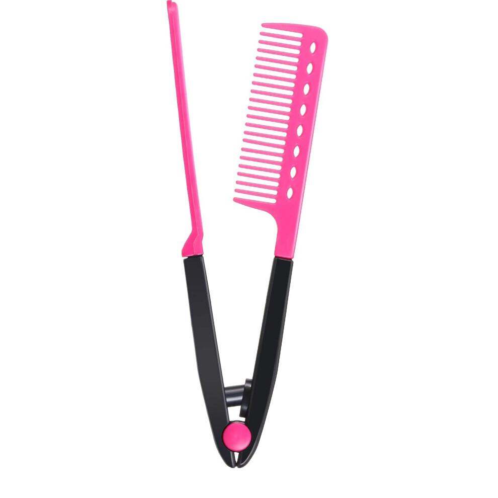Unisex Pink Vshaped Hair Straightening Comb With Fast Detangling For Salon Styling And Travel Â