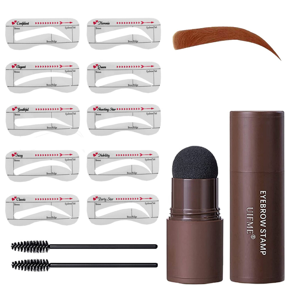 Brown Eyebrow Stamp Kit With Stencils Waterproof Long Lasting Brow Shaping Powder For Natural Hairline