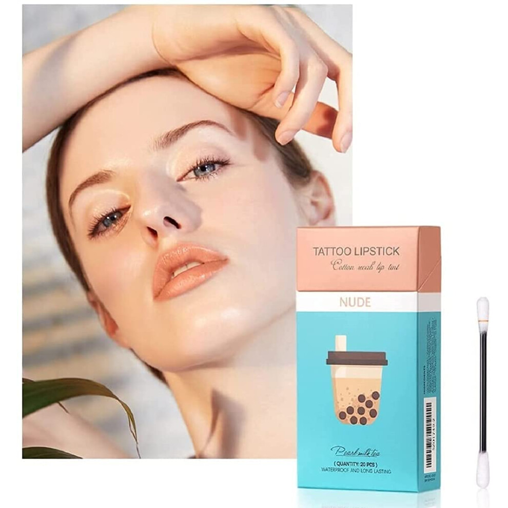 Cream Lip Tint Set With Matte Lipstick Swabs, Long Lasting Color, Disposable Cotton Swab Nude Pack