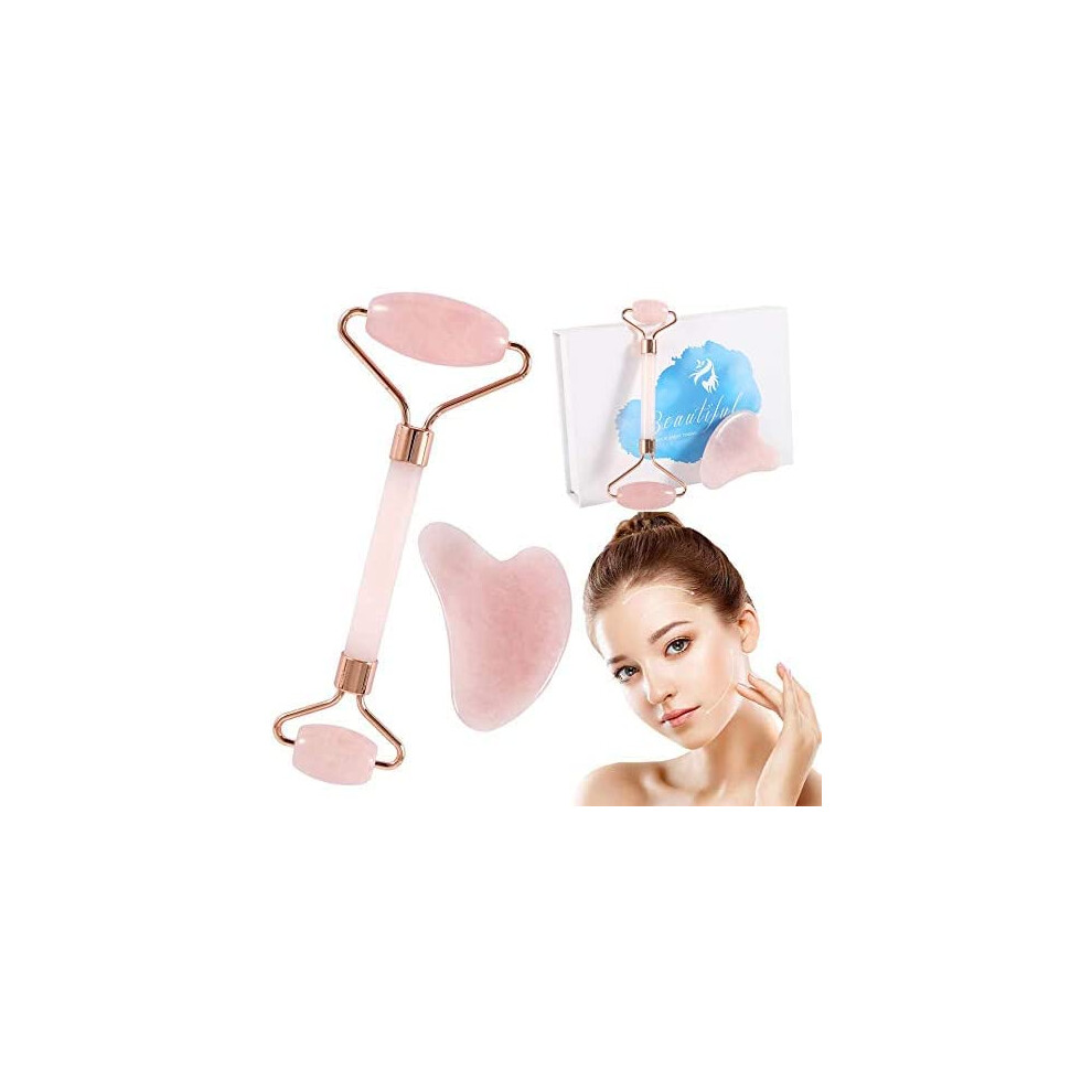Jade Roller and Gua Sha Set AntiWrinkle Cooling Stone Facial and Neck Massage Tools for Puffy Skin