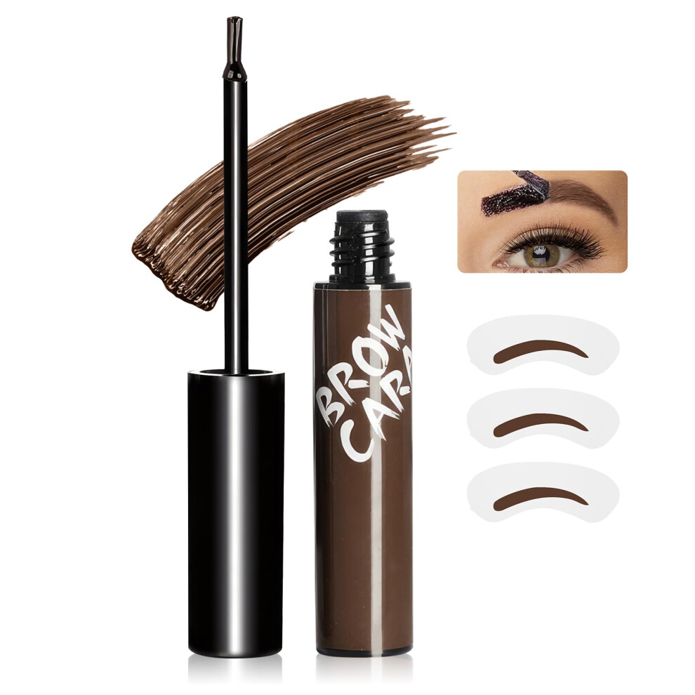 Brown Eyebrow Tattoo Gel Waterproof Long Lasting Brow Kit With Stencils Peel Off Medium