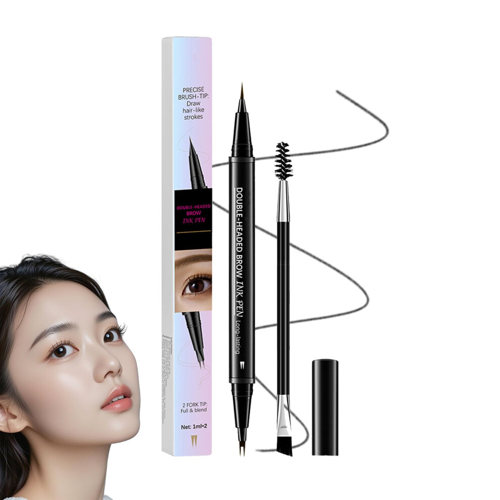 Brown Waterproof Dual Ended Eyebrow Pencil With Micro Fork Tip And Brush, Long Lasting 02
