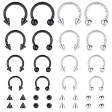 Rozsdamentes acél patkó alakú orrkarika, 16 db-os septum piercing ékszer, 16G12MM helix karika porc fülbevaló pótgolyókkal és tüskével,