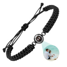 Adjustable Braided Rope Bracelet, 100 Languages I Love You Projection Bead Good Luck Jewelry Gift for Men Women