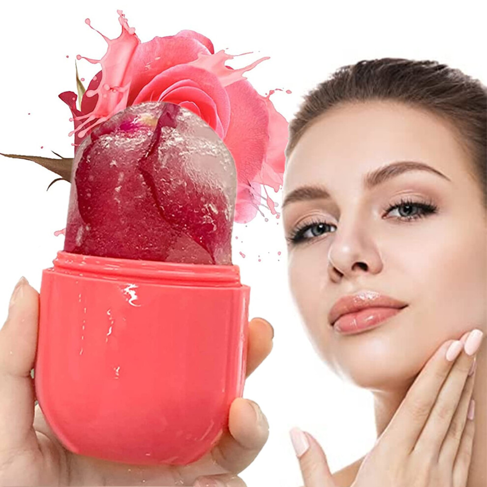Pink Ice Roller For Face Cryo Cube Shrink Pores Tighten Skin Reusable Silicone Skincare Tool