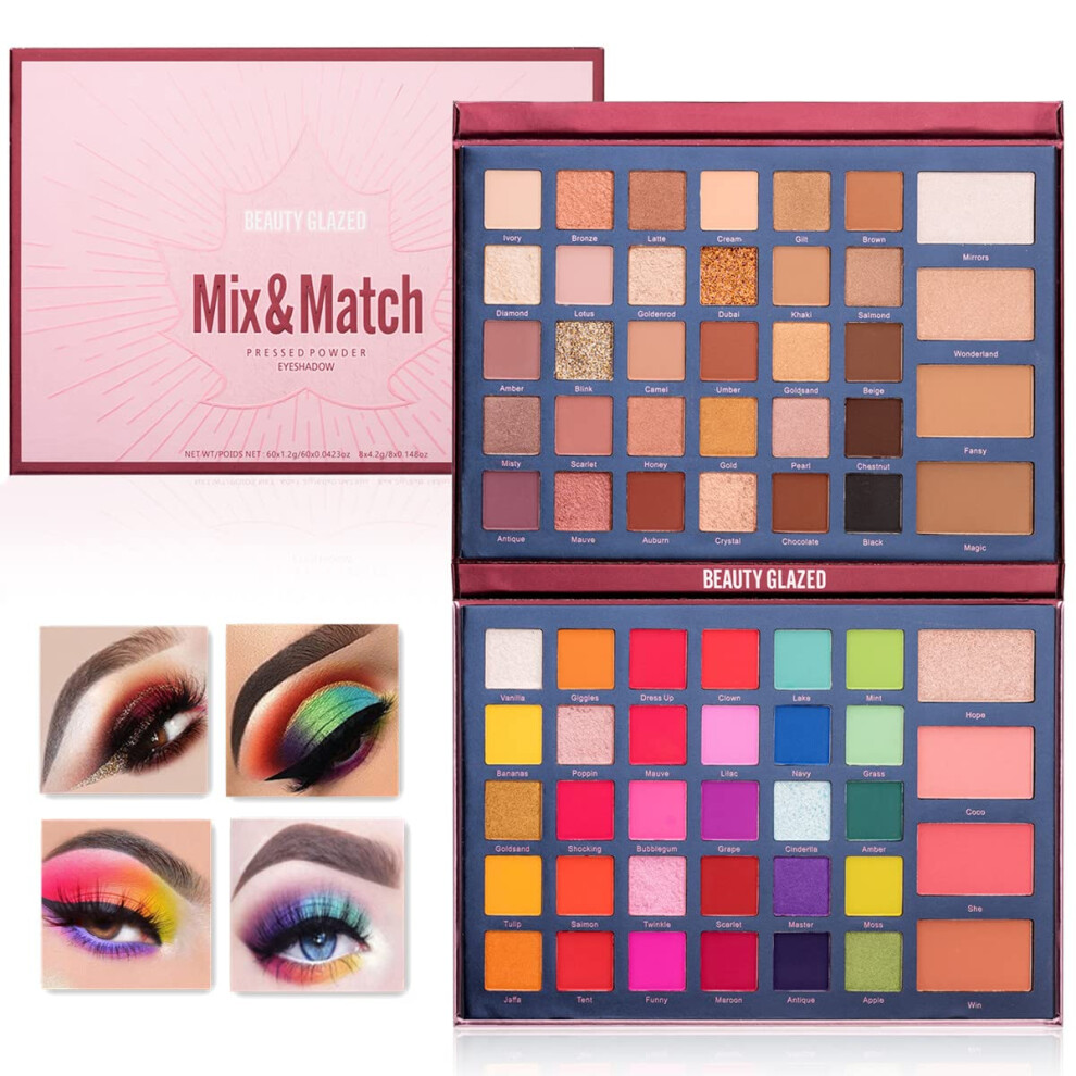 68 Colors Eyeshadow Palette  Pigment Matte Shimmer Glitter Waterproof Long Lasting