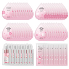 60 Piece Sakura Travel Skincare Set with Cleanser Toner Lotion Serum Cream and Sleeping Mask