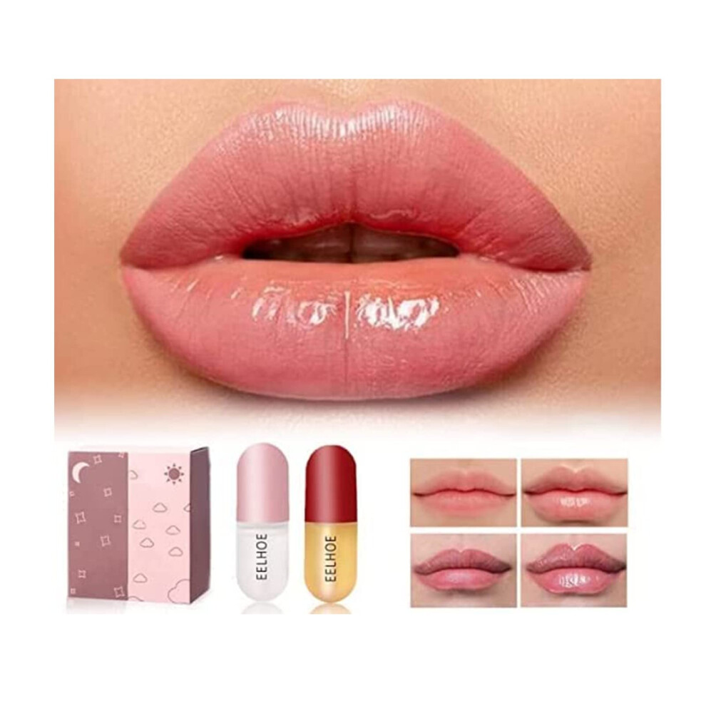 Lip Plumper Set with Instant Plumping, Day Night Dual Care, Hydrating Clear Gloss for Fuller Lips