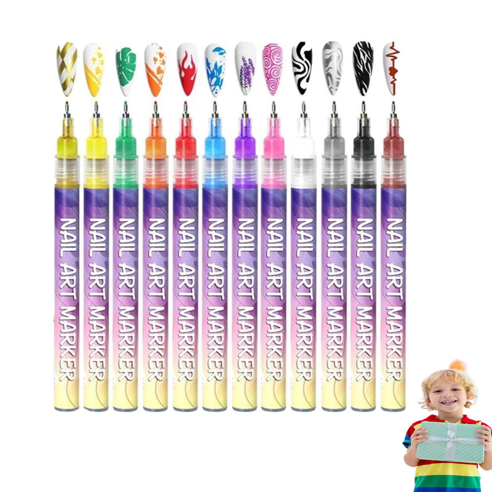 12 Colors Dual Tip Nail Art Pens Set, Acrylic Markers for DIY Manicure with QuickDry Vibrant Colors