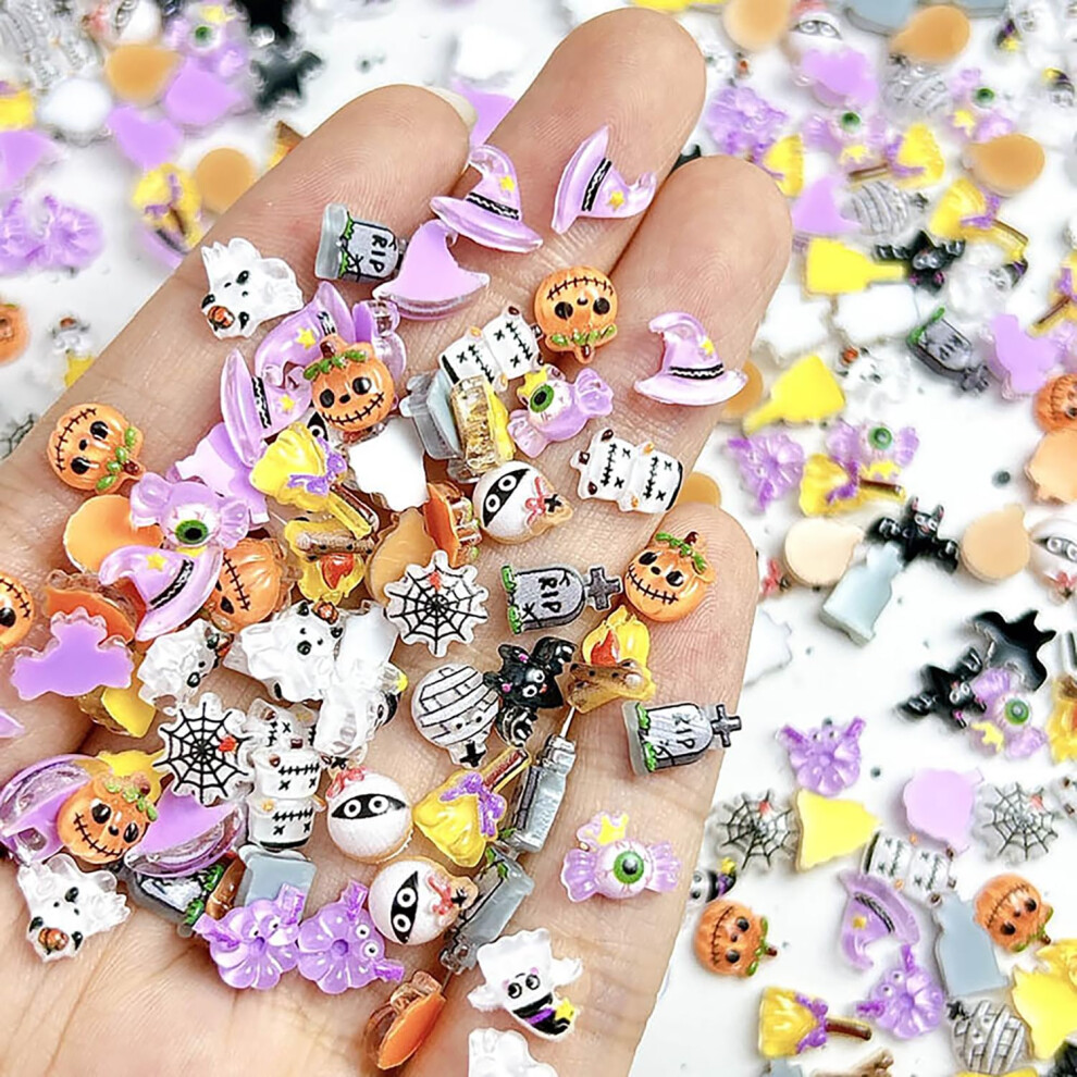 50Pcs Halloween Nail Art Charms Ghost Pumpkin 3D Resin Rhinestone Decorations for Acrylic and Gel Nails