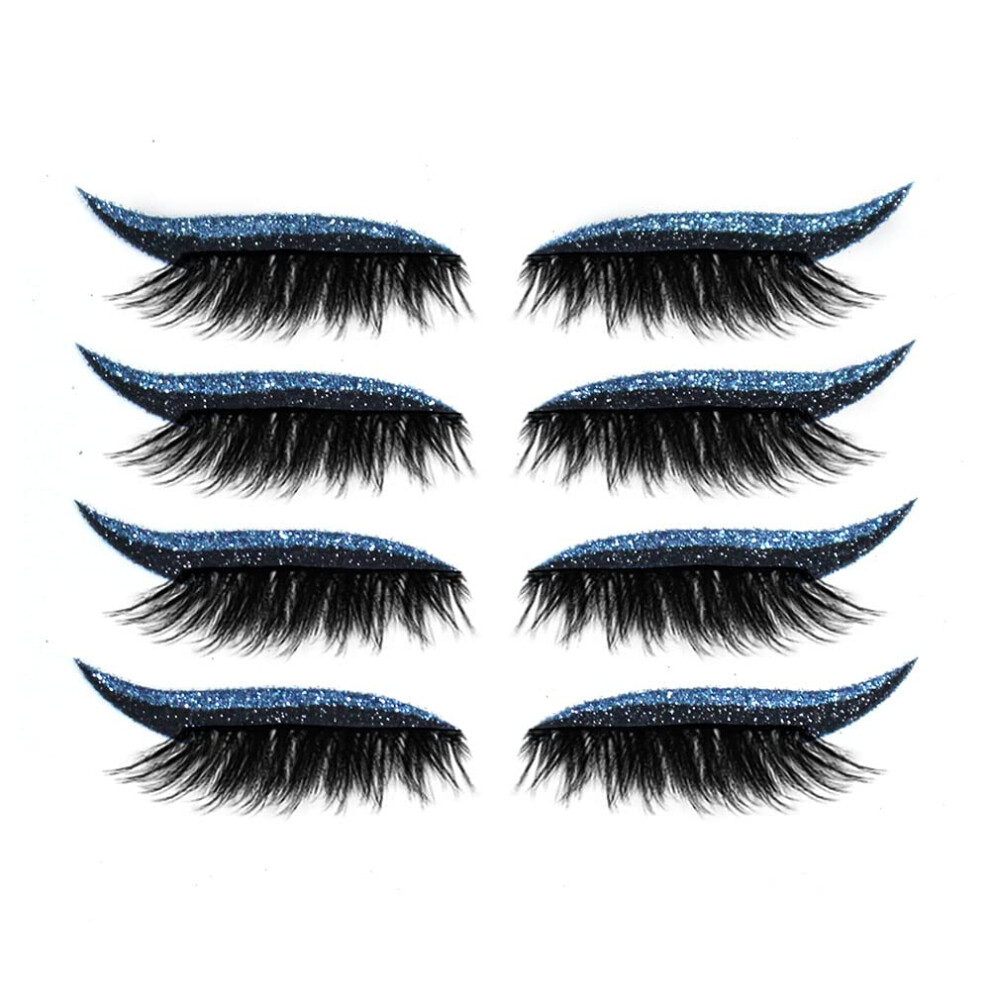 Blue Reusable Eyeliner Stickers With Glitter, Waterproof Selfadhesive For Women Party Makeup