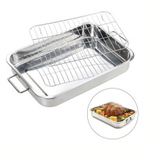 Stainless Steel Roasting Pan with Rack Set, Deep Oven Tray for Even Heat Turkey and Meat 39x28x6cm