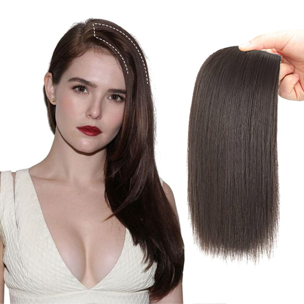 Unisex Brown Dark Synthetic Clip In Bangs Hairpiece For Thinning Hair With Instant Volume Boost