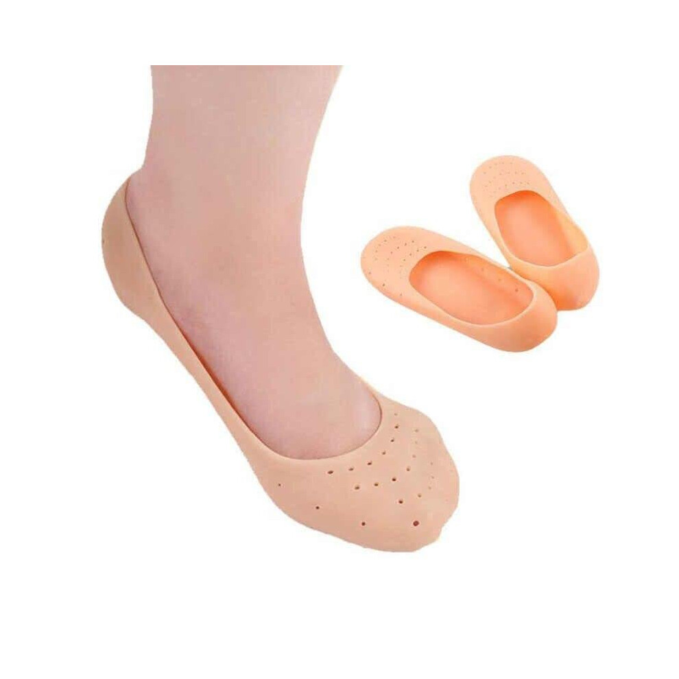 Beige Silicone Gel Heel Socks For Pain Relief And Cracked Heel With Moisturizing Cushion,