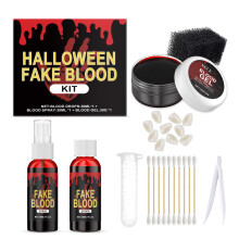Halloween Fake Blood Makeup Kit with Vampire Teeth, Realistic SFX Blood Effects for Costume and Cosplay