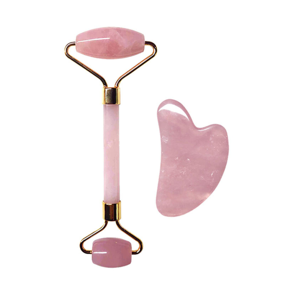 Pink Natural Quartz Jade Roller And Gua Sha Set 2Pcs For Facial Lifting And Eye Massage