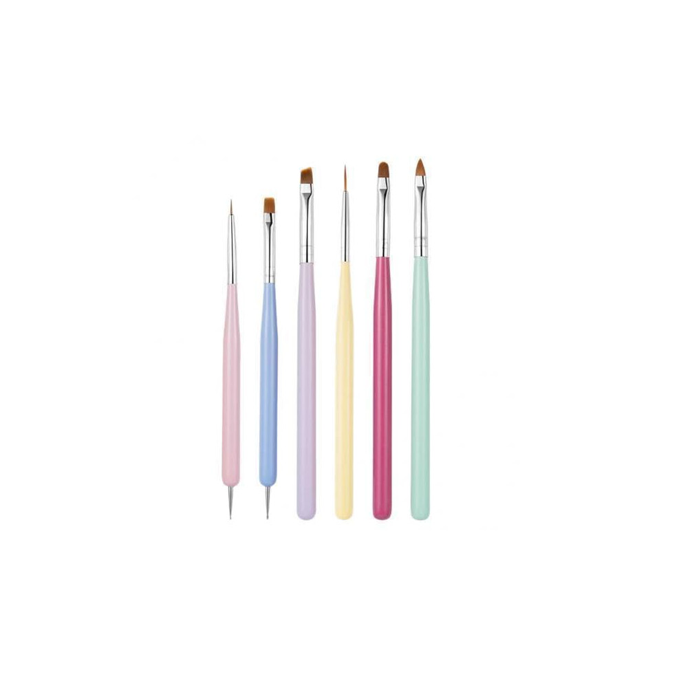 Professional Nail Art Brush Set 6pcs Double Ended Nylon Bristle Brushes for Gel and Acrylic