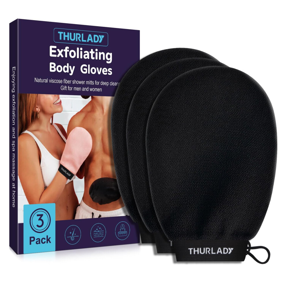 Black Korean Exfoliating Mitt 3 Pack Viscose Body Scrub Gloves For Dead Skin Removal And Selftan Prep