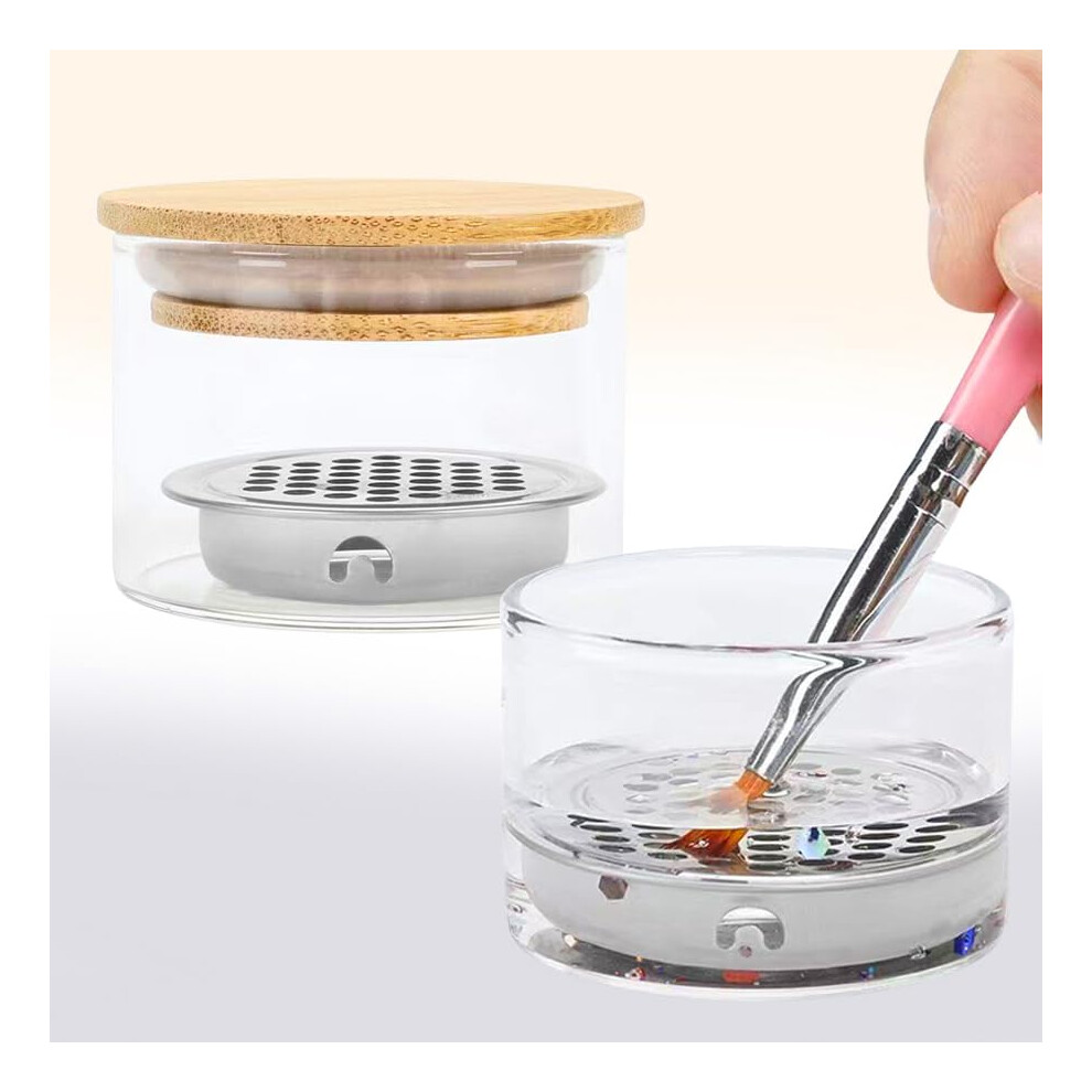 Nail Brush Cleaning Cup with Mesh Filter, Transparent Borosilicate Glass for Gel and Acrylic Brushes