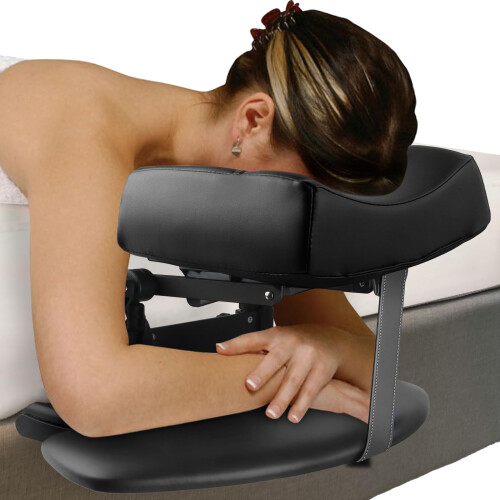 Massage Table Face Cradle with Adjustable Pillow Set, PU Leather Headrest and Arm Support Black