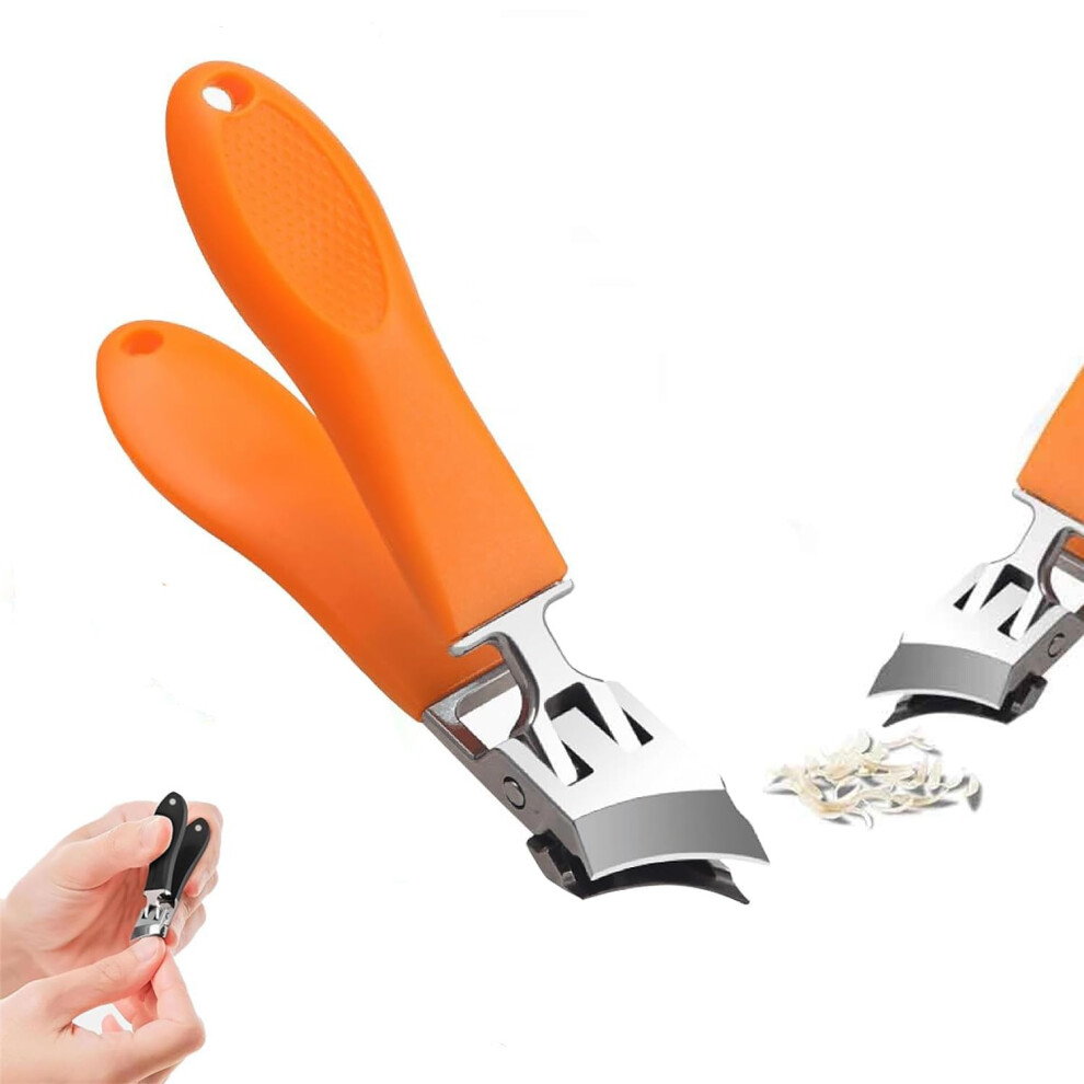 Wide Jaw Nail Clippers for Thick Nails with Slanted Curved Blade and Long Handle Grip, Orange