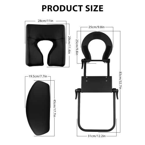 Massage Table Face Cradle with Adjustable Pillow Set, PU Leather Headrest and Arm Support Black 2