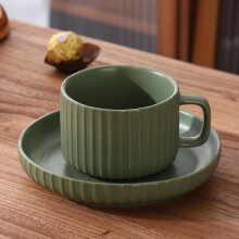 Vintage Stripe Coffee Mugs Set 3Piece Ceramic Set With Saucer And Spoon, Green