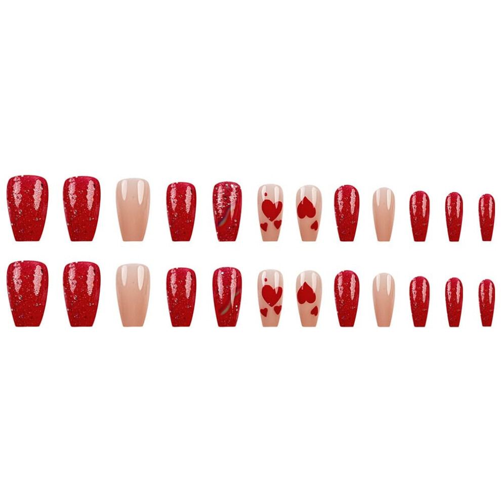 Valentine Square Press On Nails Gloss Acrylic Full Cover Fake Nails with Easy Application