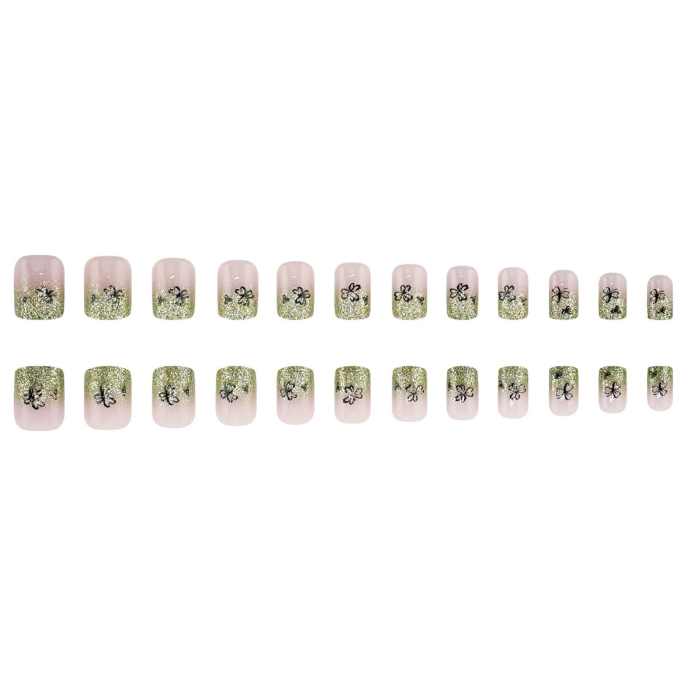 Green St. Patrick's Day Press On Nails With Festive Shamrock Design, Acrylic Glue On Fake Nails