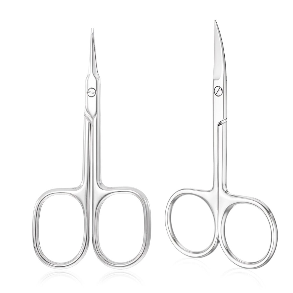 Cuticle Scissors Stainless Steel 2PCS UltraSharp Curved Blade Manicure Scissors for Nail and Eyebrow