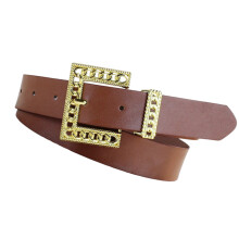 Black PU Belt for Women Men Metal Square Buckle Belt Thin-Camel