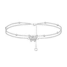 Silver Ankle Bracelets for Women, Women's Anklets 316L Stainless Steel Adjustable Dainty Butterfly Zircon Anklet For Daily Wear Summer Beach Gathering