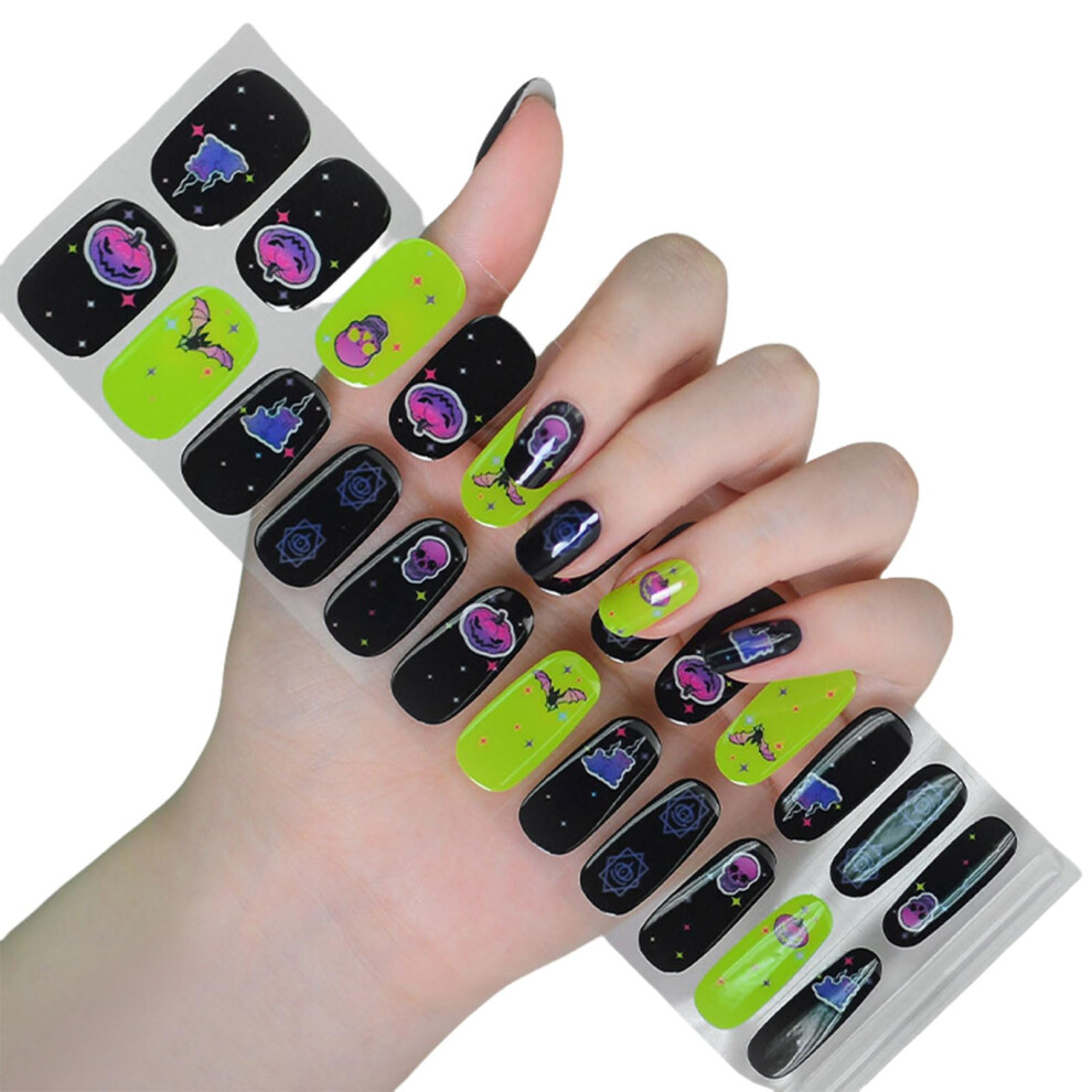 Dark Halloween Nail Stickers Glow In The Semi Cured Gel Strips For Diy Halloween Nail Art